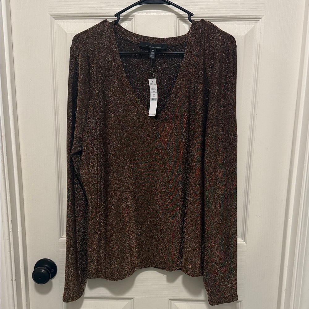 Women’s White House Black Market Shimmering Brown Long Sleeve Top. NWT